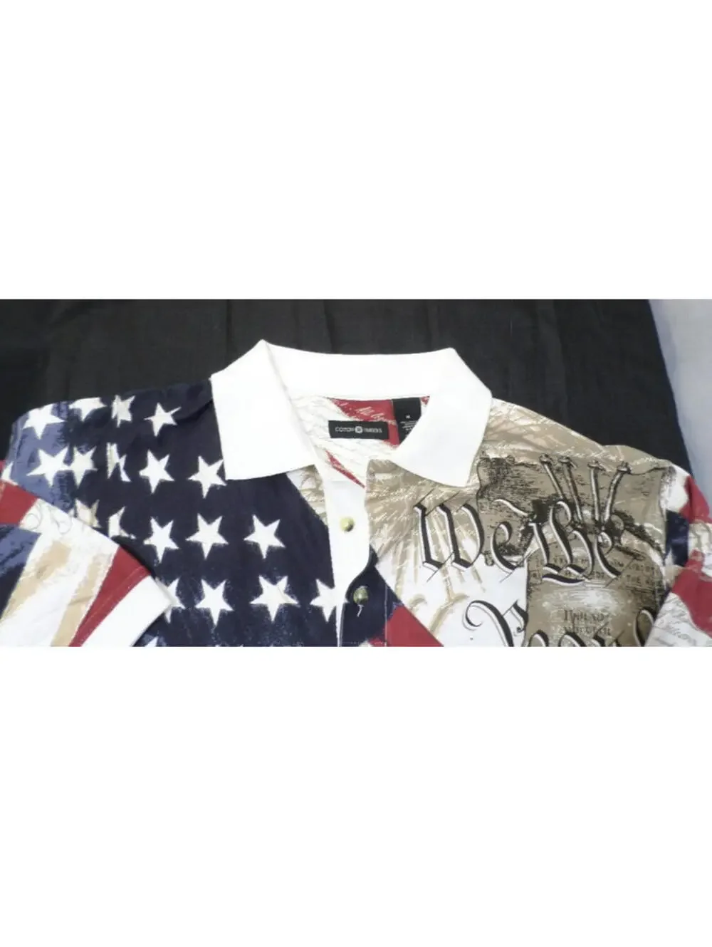 DESIGNER COTTON TRADERS WE THE PEOPLE COTTON POLO AMERICAN FLAG SHIRT MEDIUM - Picture 2 of 12